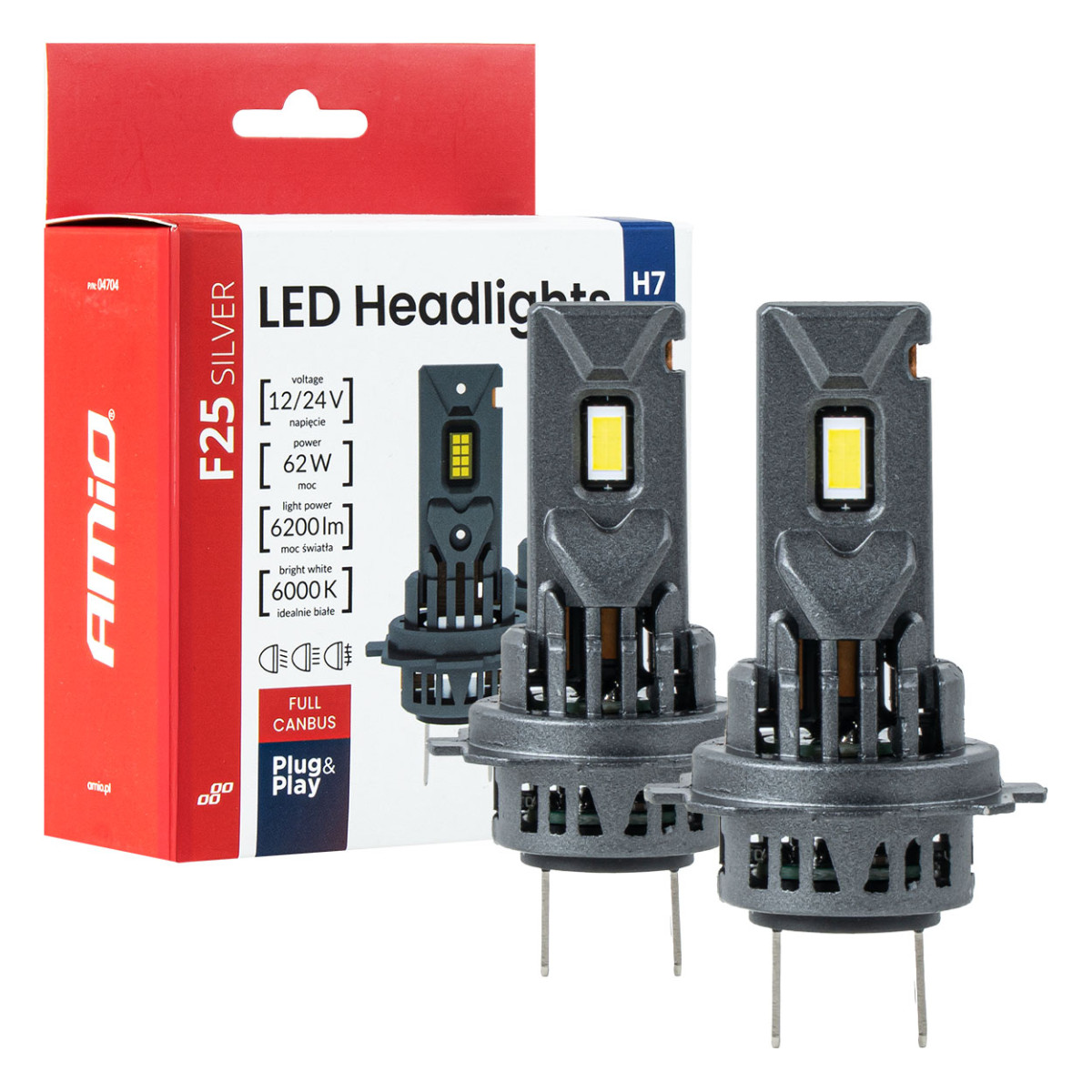 LED headlight bulbs F25 SILVER FULL CANBUS H7/H18 62W 12V 24V AMIO-04704