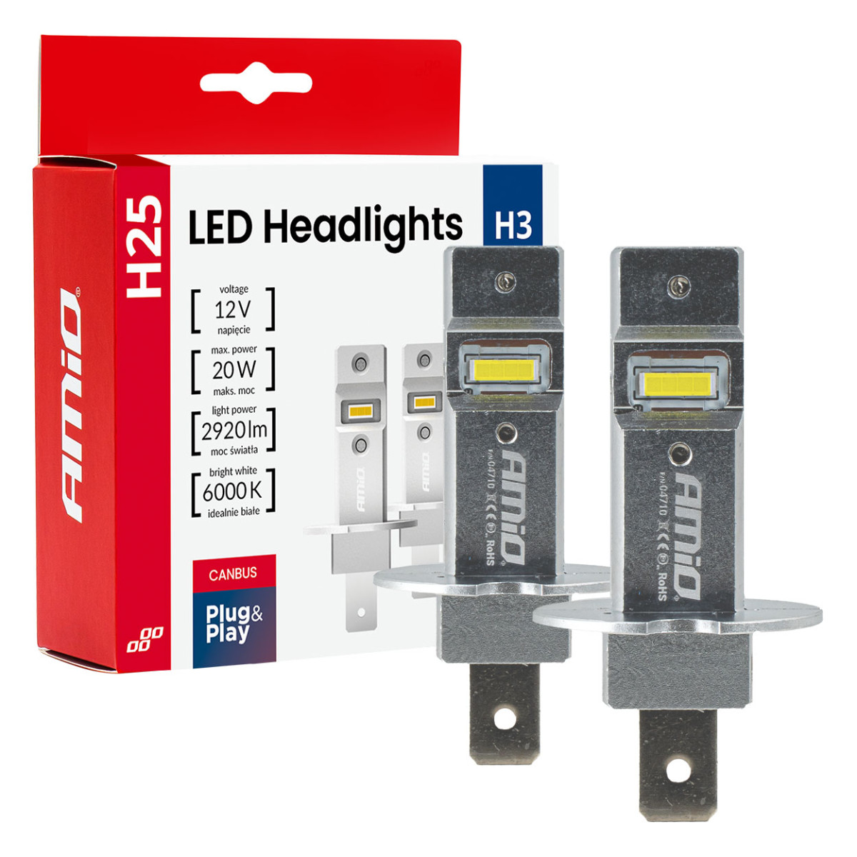 LED headlight bulbs Series H25 CANBUS H3 12V 20W, AMIO-04710
