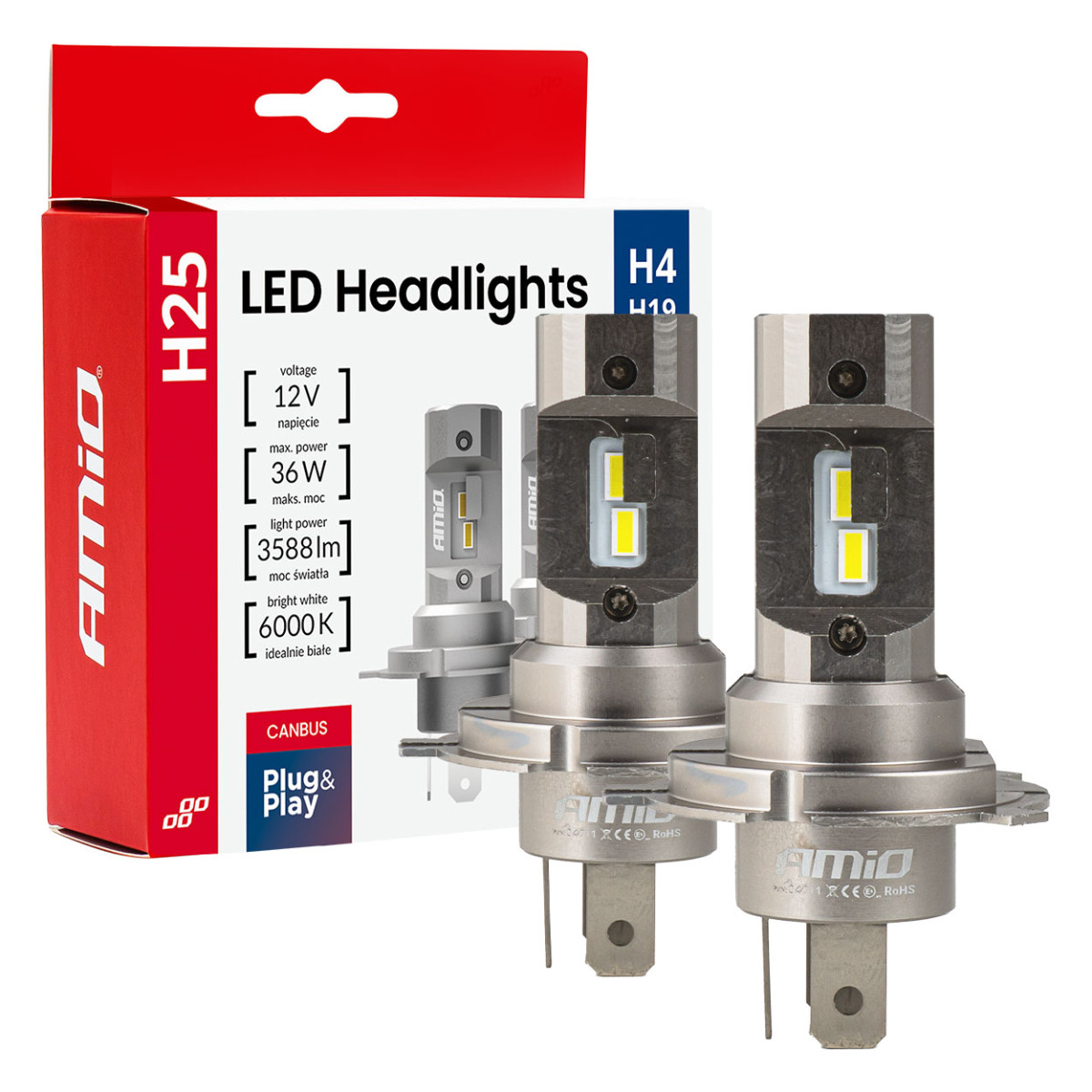 LED headlight bulbs H25 CANBUS H4 H19 12V 36W, AMIO-04711