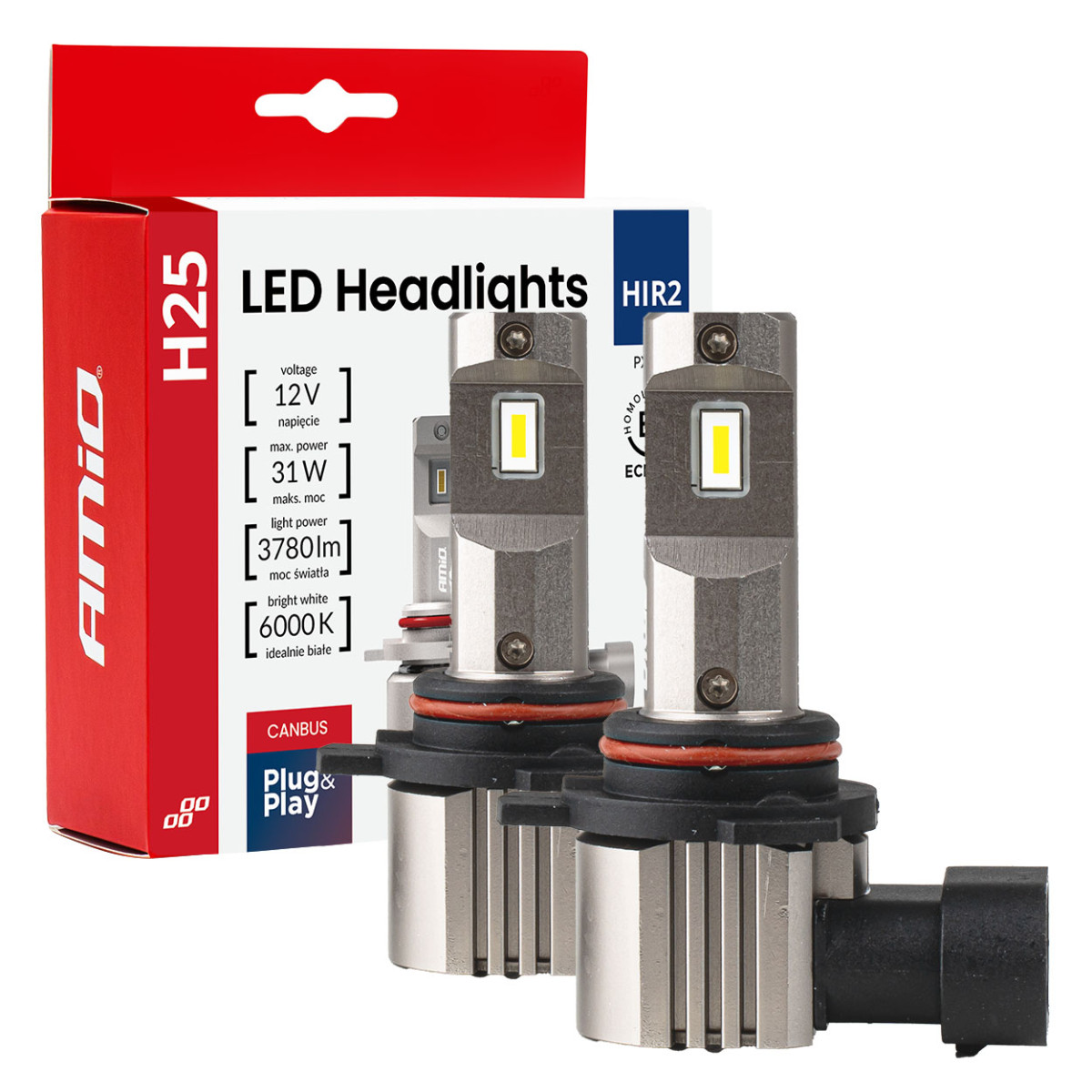 LED headlight bulbs Series H25 CANBUS HIR2 9012 12V 31W, AMIO-04716