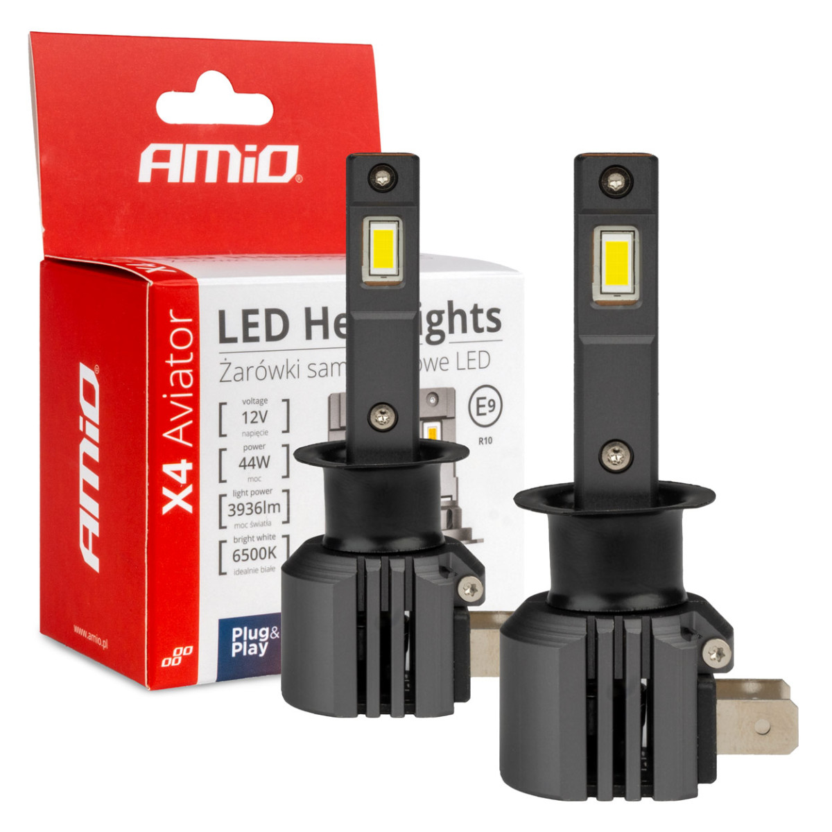 LED headlight bulbs X4-series AVIATOR H1 6500K max 44W AMIO-03761