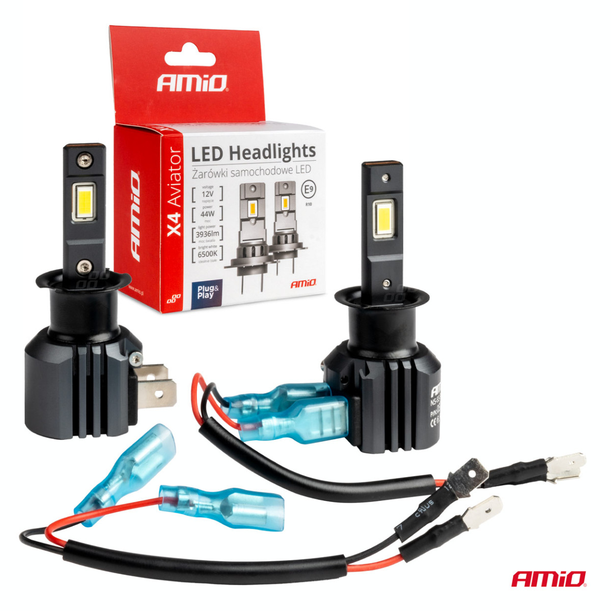 LED headlight bulbs X4-series AVIATOR H3 6500K max 44W AMIO-03762