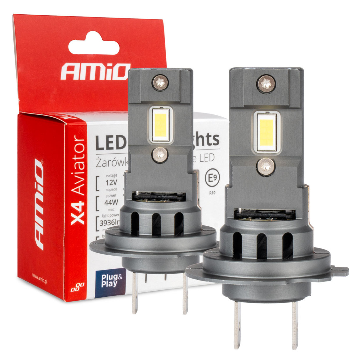 LED headlight bulbs X4-series AVIATOR H7/H18 6500K max 44W AMIO-03764