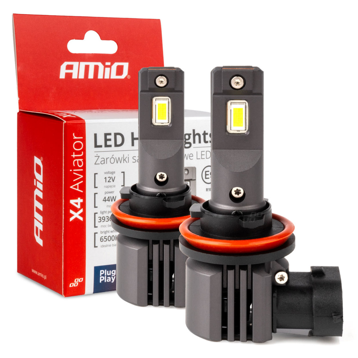 LED headlight bulbs X4-series AVIATOR H8/H9/H11/H16 6500K max 44W AMIO-03765