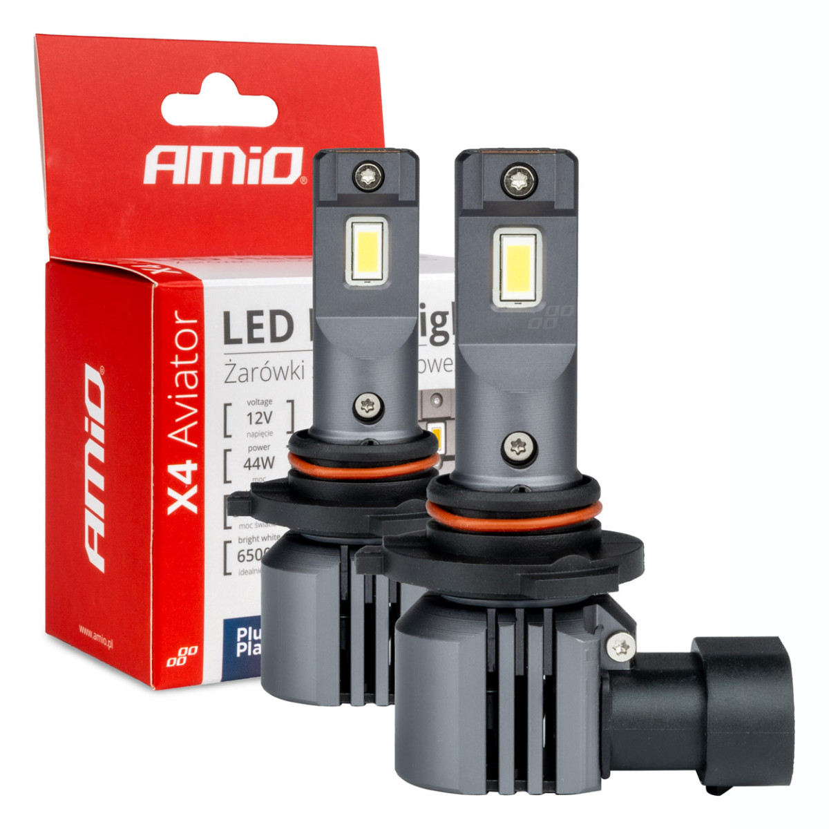 LED headlight bulbs X4-series AVIATOR HB3 9005 HIR1 9011 H10 6500K max 44W AMIO-03766