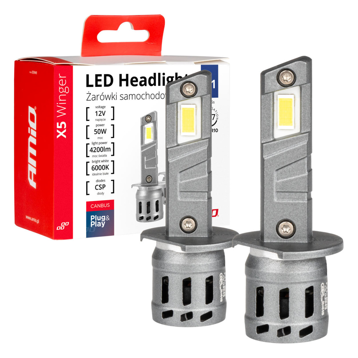 LED headlight bulbs X5-series WINGER H1 6000K max 30W AMIO-03943