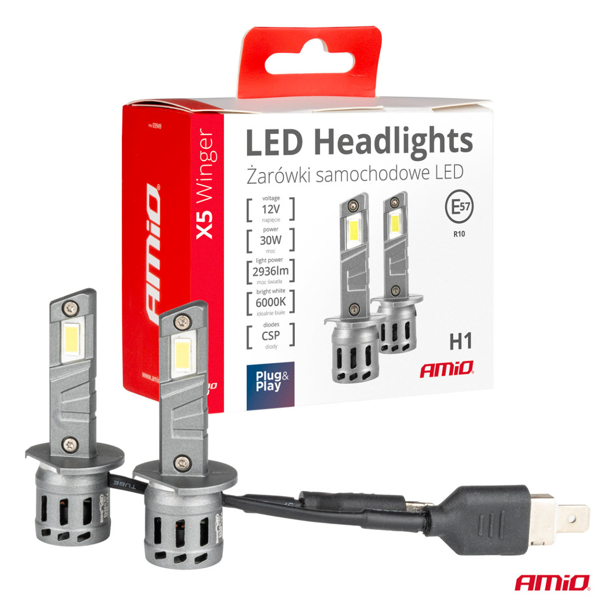 LED headlight bulbs X5-series WINGER H1 6000K max 30W AMIO-03943