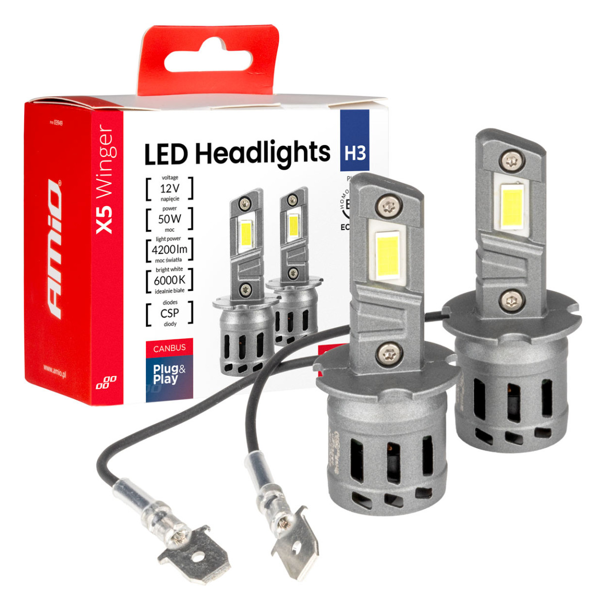 LED headlight bulbs X5-series WINGER H3 6000K max 30W AMIO-03944