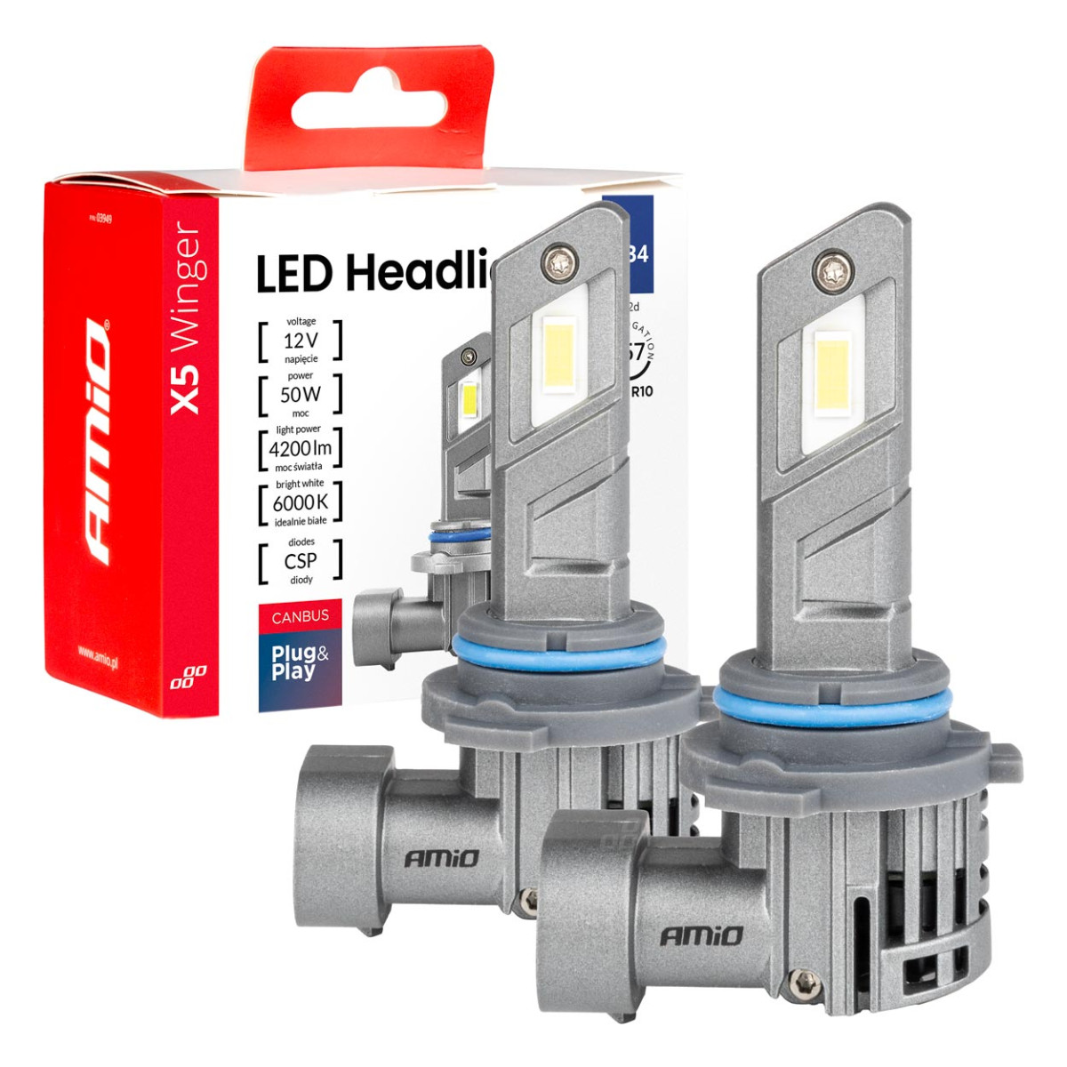 LED headlight bulbs X5-series WINGER HB4 6000K max 50W AMIO-03949