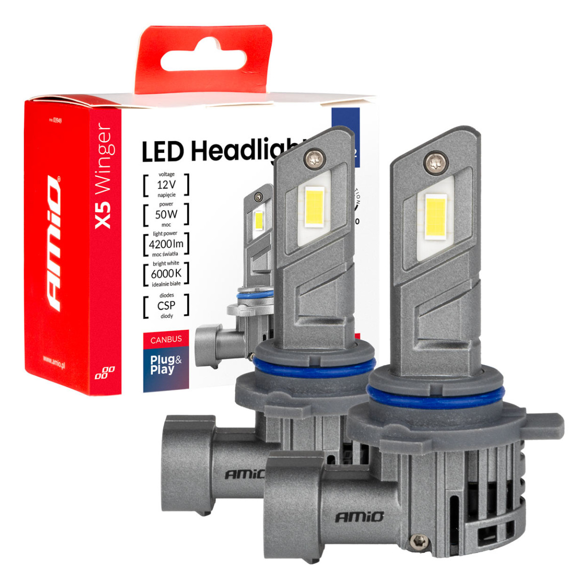 LED headlight bulbs X5 WINGER HIR2 6000K max 50W AMIO-03950