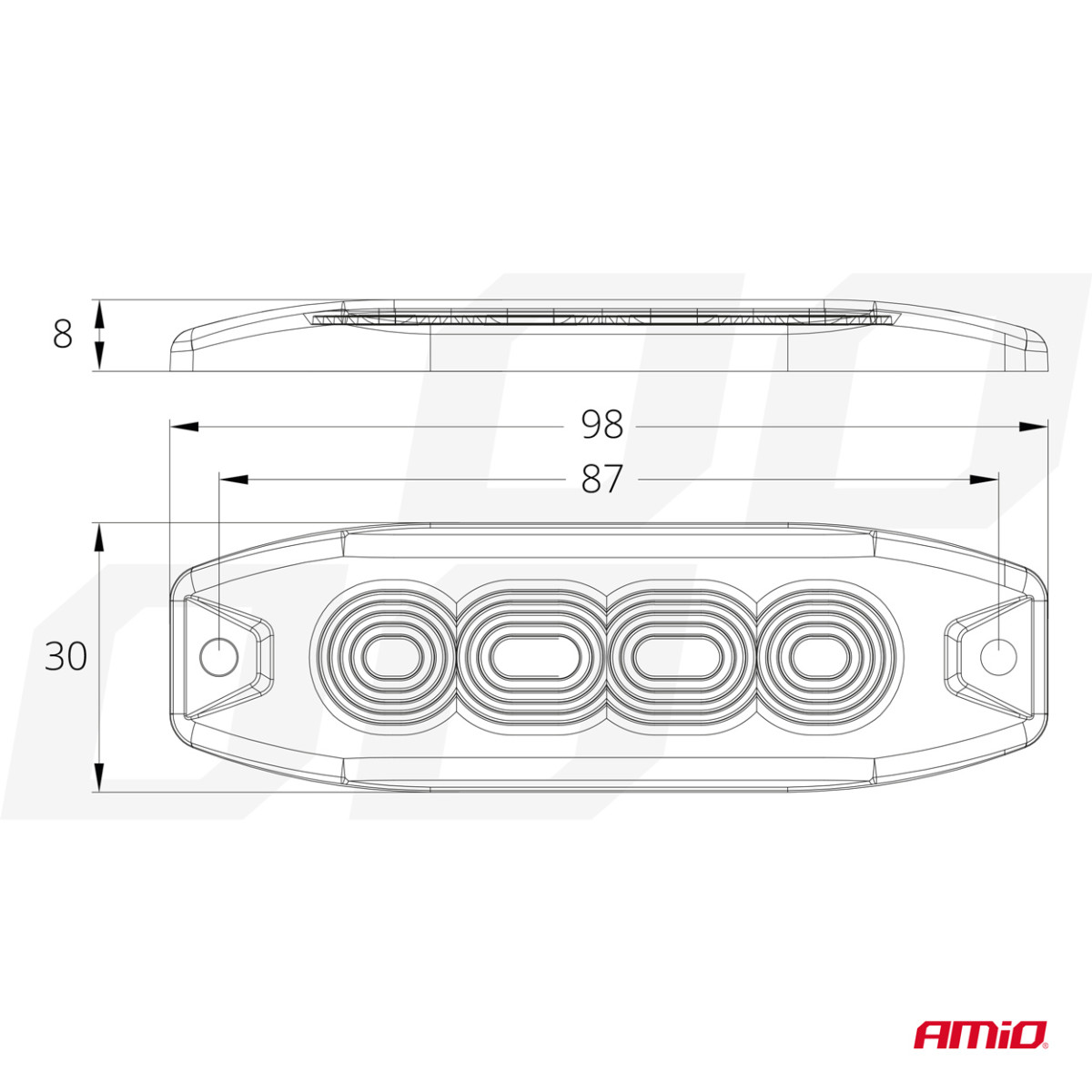 LED warning lamp 4 LED R65 R10 12-24V AMIO-02298