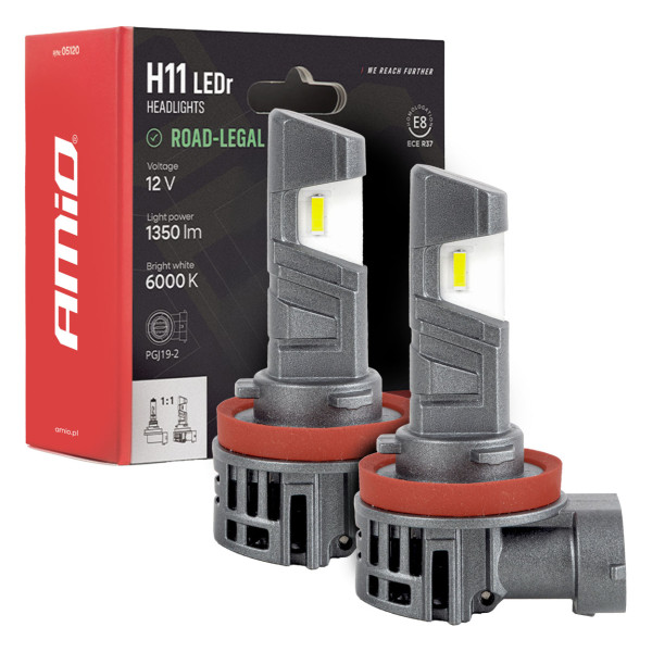 LEDr bulbs H11 with R37 E-MARK homologation, PnP, FAN, 18 W, AMIO-05120