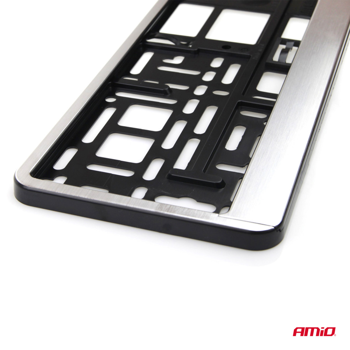 License plate holder – brushed silver, AMIO-01646