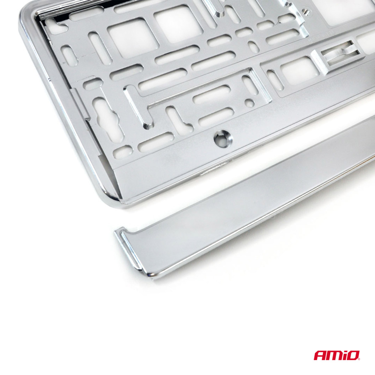 License plate holder – silver metallic, AMIO-01170