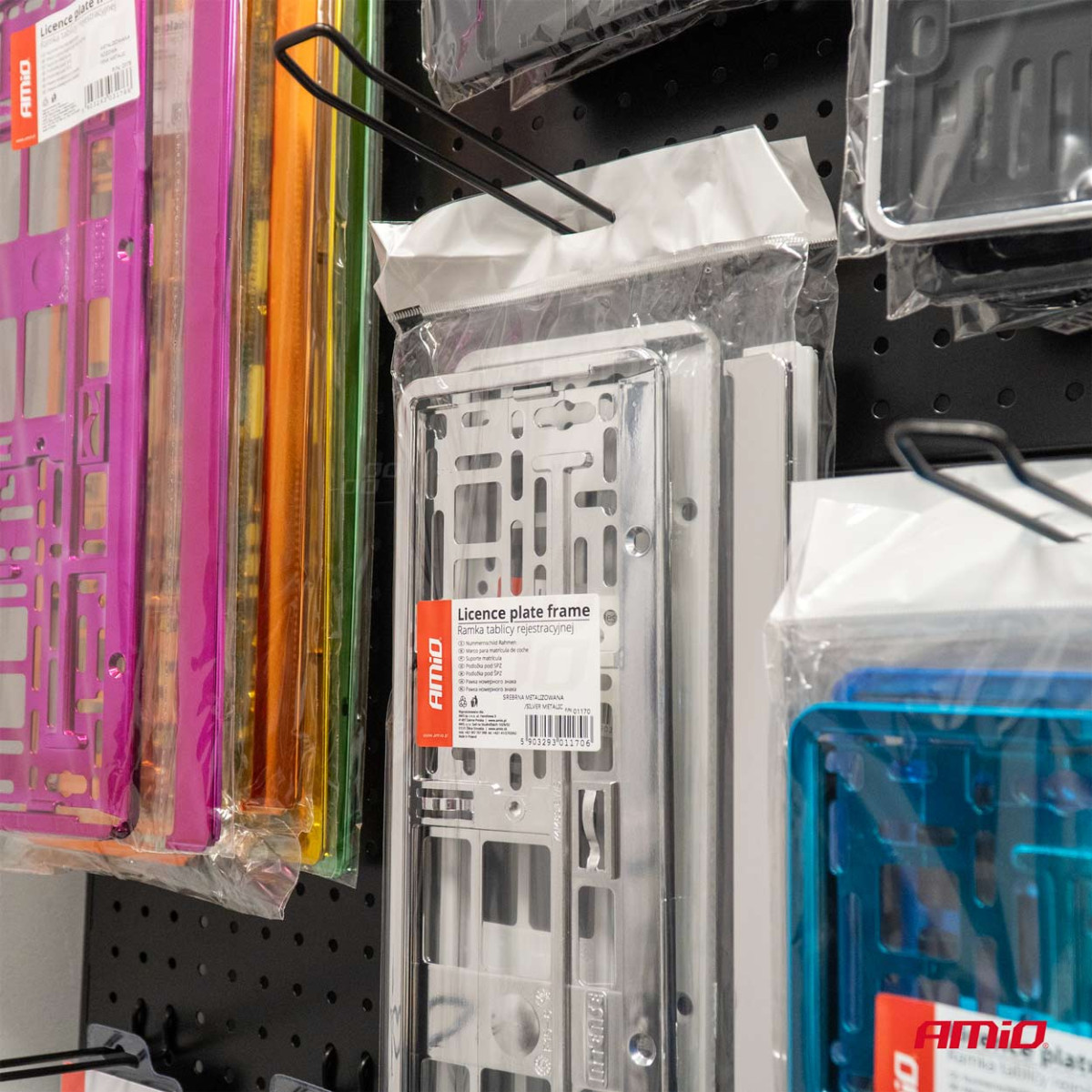 License plate holder – silver metallic, AMIO-01170