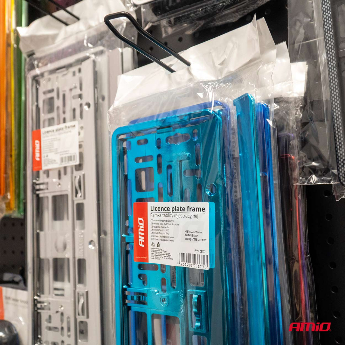 License plate holder – metallic turquoise, AMIO-03177