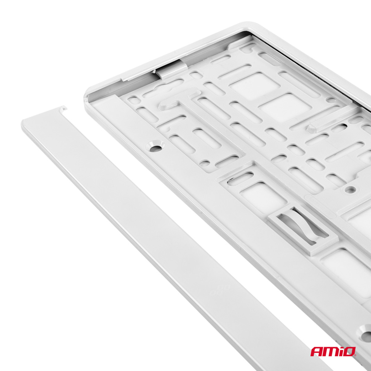 License plate holder – metallic white, AMIO-71780BI