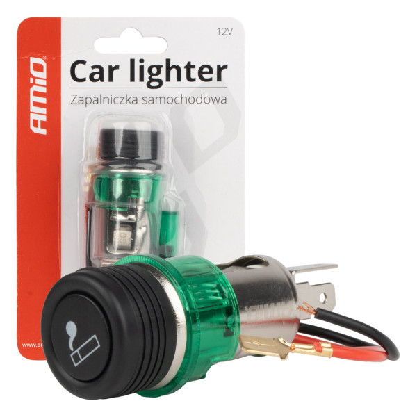 Cigarette lighter socket with green LED lighting 12V CLI-03, AMIO-01260