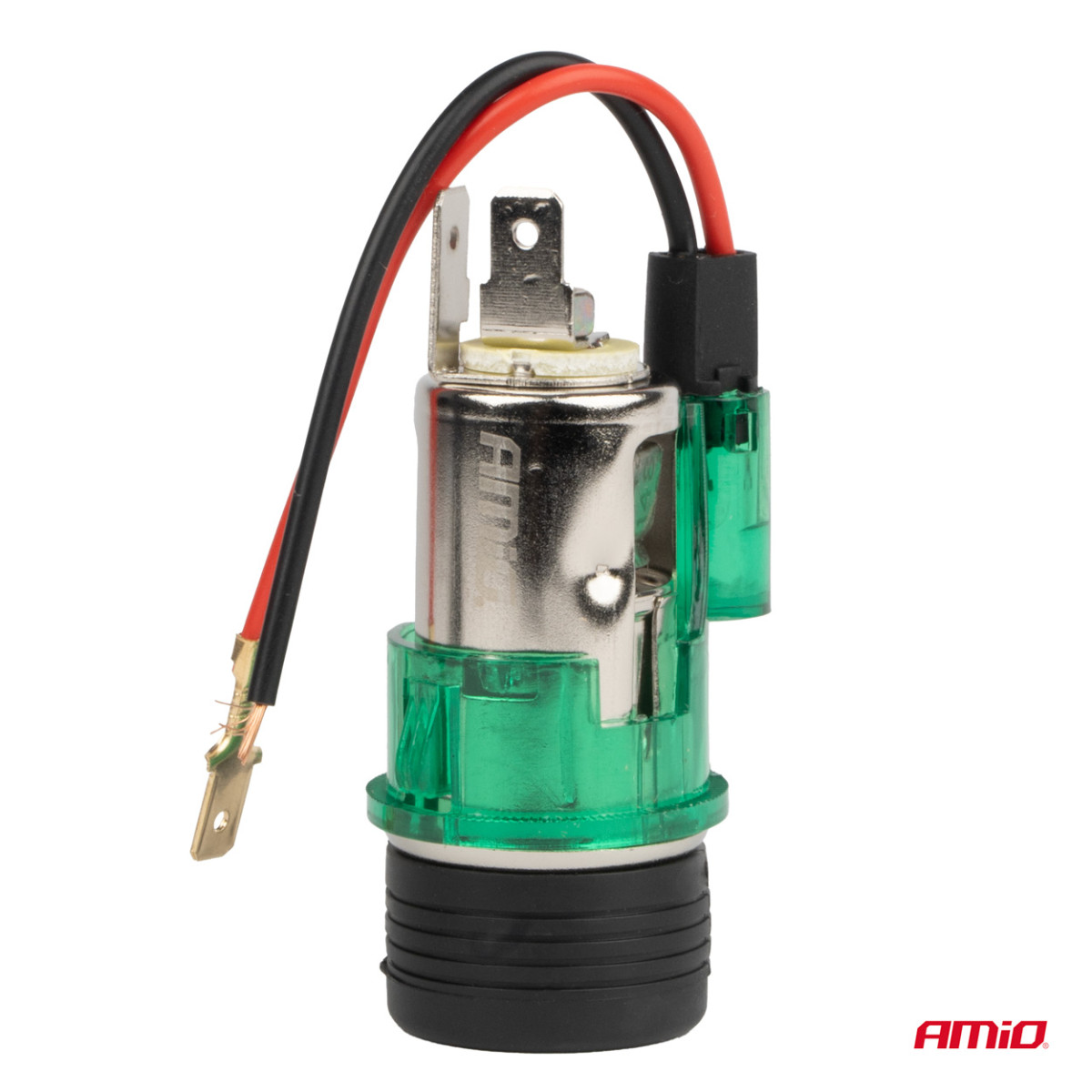 Cigarette lighter socket with green LED lighting 12V CLI-03, AMIO-01260