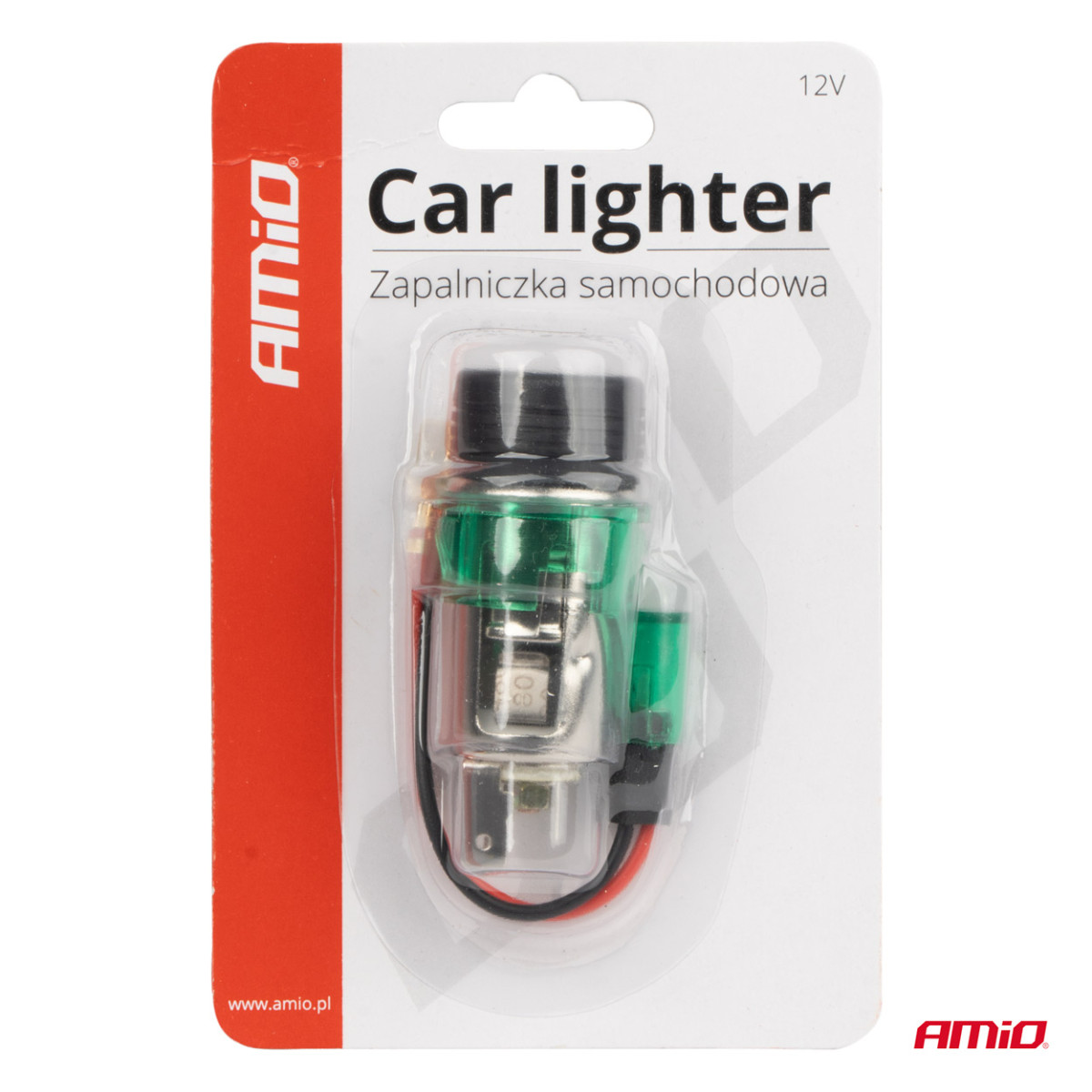 Cigarette lighter socket with green LED lighting 12V CLI-03, AMIO-01260