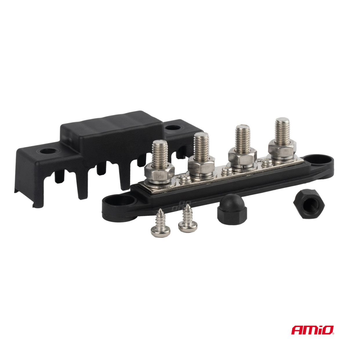 Negative pole power distribution block with 4 M10 bolts, Bus Bar 12/24/48V 250A, AMIO-03811