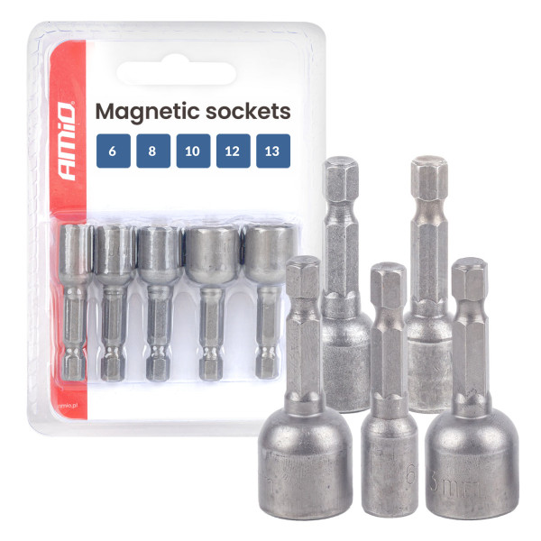 Magnetic screwdriver bit set, 1/4" HEX, 6 / 8 / 10 / 12 / 13 mm, 5 pcs., AMIO-04937 Magnetic screwdriver bit set, 1/4" HEX, 6 / 8 / 10 / 12 / 13 mm, 5 pcs., AMIO-04937