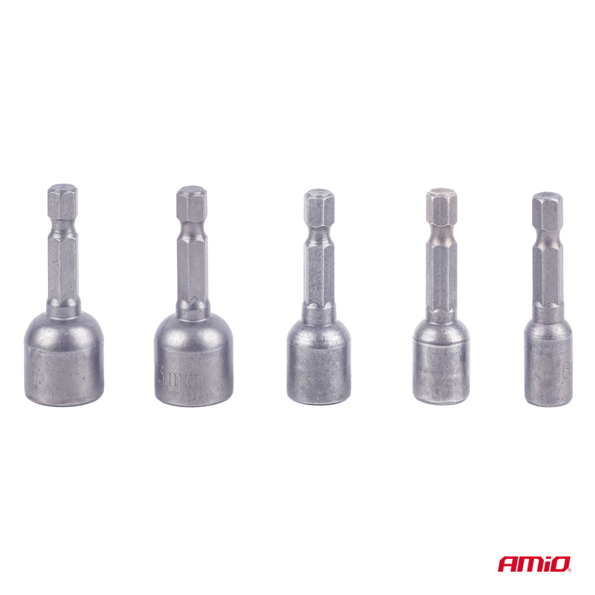 Magnetic screwdriver bit set, 1/4" HEX, 6 / 8 / 10 / 12 / 13 mm, 5 pcs., AMIO-04937