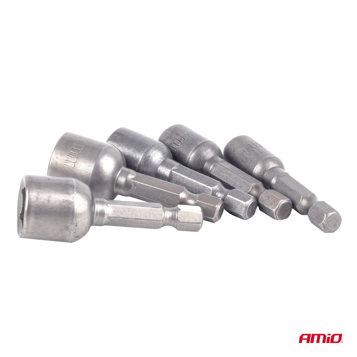 Magnetic screwdriver bit set, 1/4" HEX, 6 / 8 / 10 / 12 / 13 mm, 5 pcs., AMIO-04937