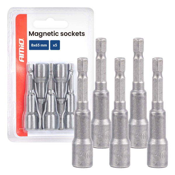 Magnetic screwdriver bit set, 1/4" HEX, 8 x 65 mm, 5 pcs., AMIO-04938 Magnetic screwdriver bit set, 1/4" HEX, 8 x 65 mm, 5 pcs., AMIO-04938