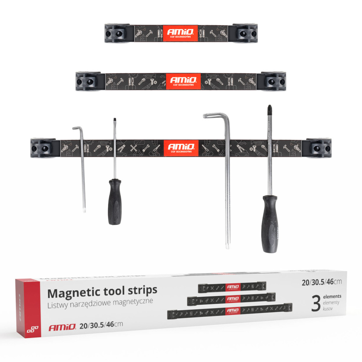 Magnetic tool strips, set of 3 (20 cm, 30.5 cm, 46 cm) AMIO-04263