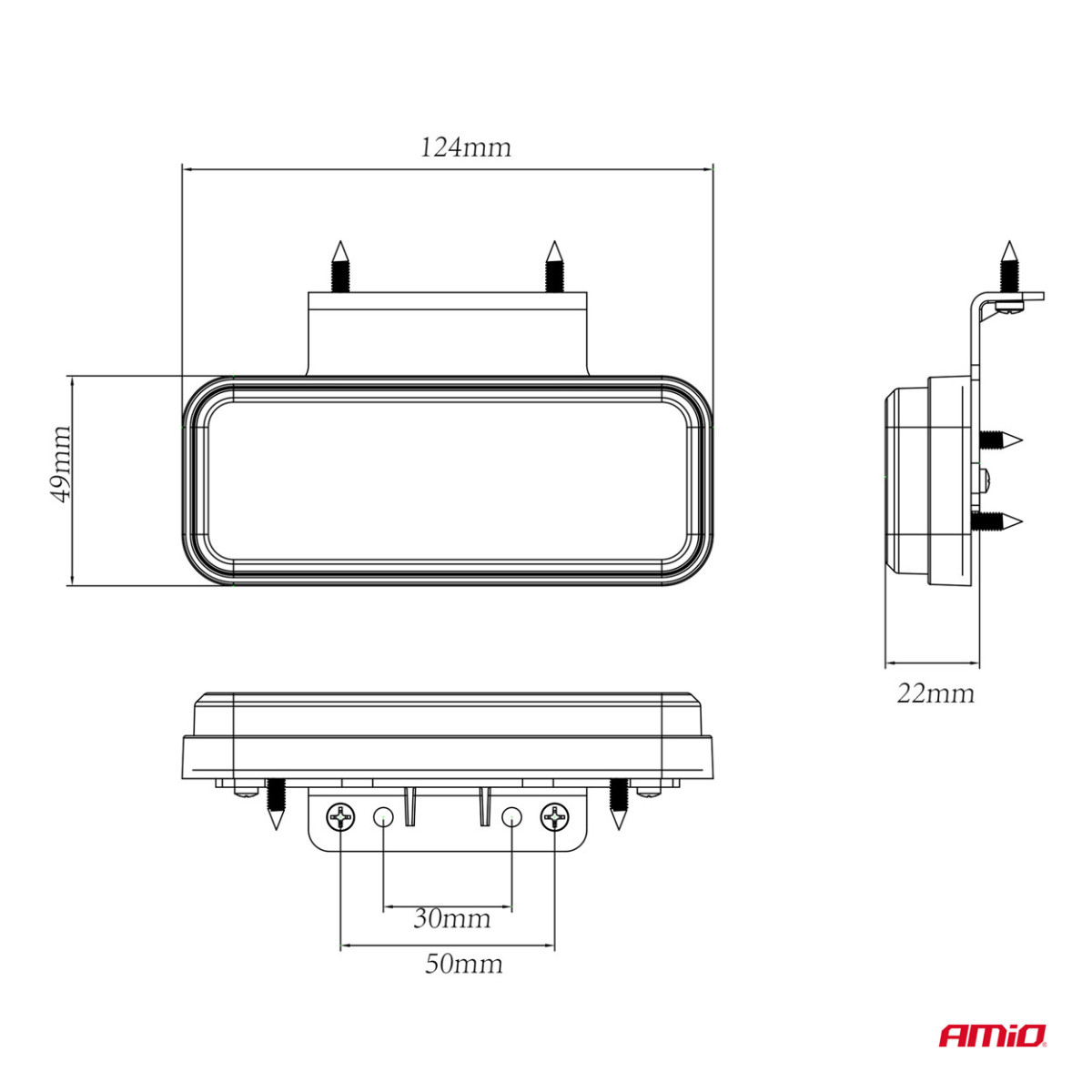 LED marker light AMiO OM-02-O, rectangular, orange