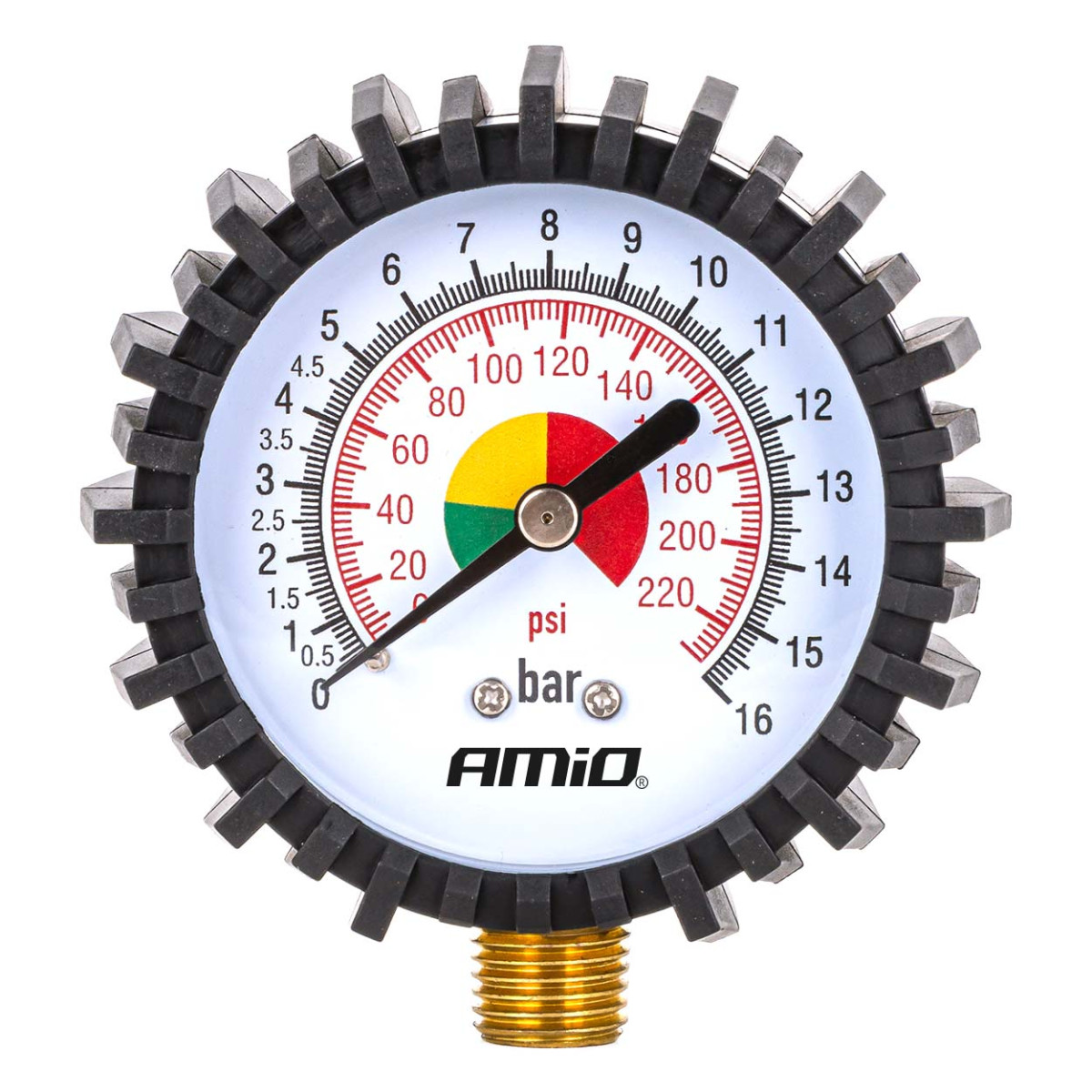 Mechanical pressure gauge with rubber protection 16 bar G 1/4″, AMIO-04467