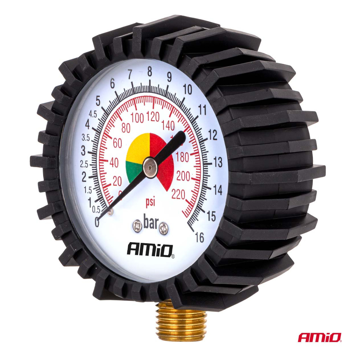 Mechanical pressure gauge with rubber protection 16 bar G 1/4″, AMIO-04467