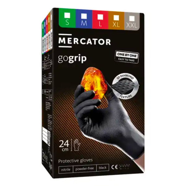 Nitrile gloves Mercator GoGrip ONE-BY-ONE, black, L, 100 pcs.