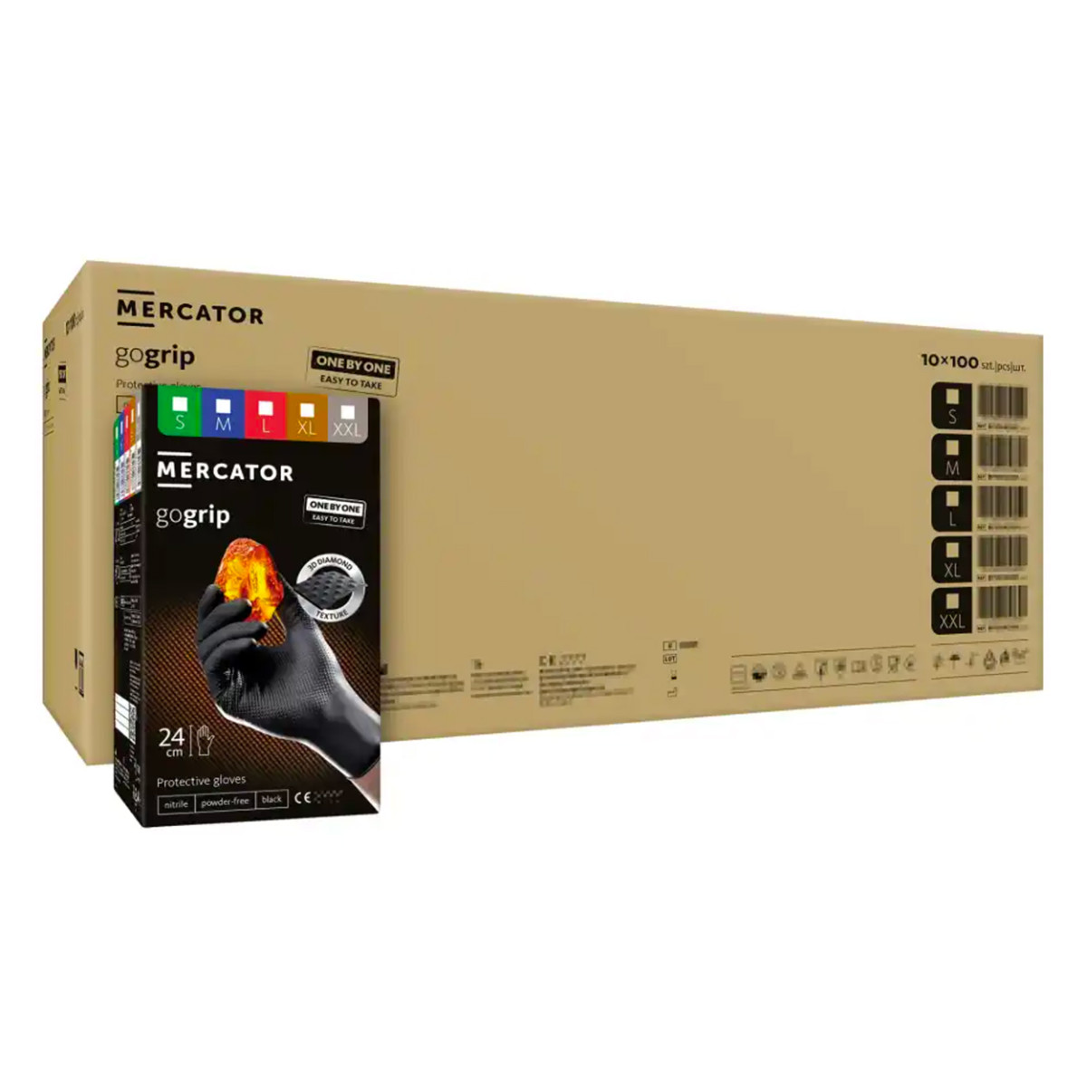 Nitrile gloves Mercator GoGrip ONE-BY-ONE, black, M, 100 pcs.