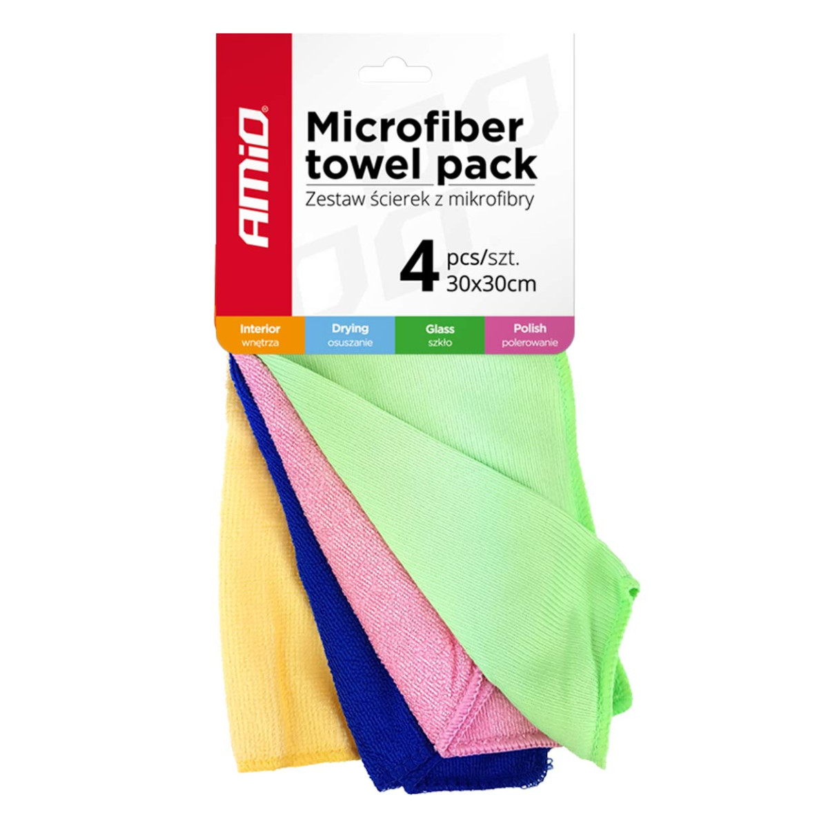 Microfiber cleaning cloths for cars, 4 types, 30x30 cm, set AMIO-01983