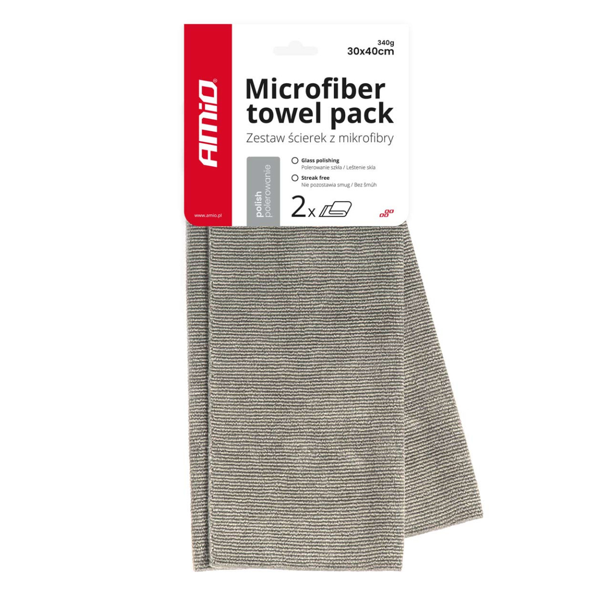 Microfiber polishing cloth set 40×60 cm, 340 gsm, 2 pcs. AMIO-03742