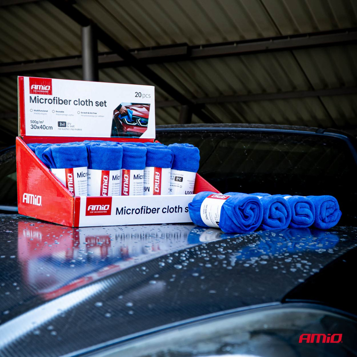 Microfiber cloth set 20 pcs., 500 GSM, 30×40 cm AMIO-04490