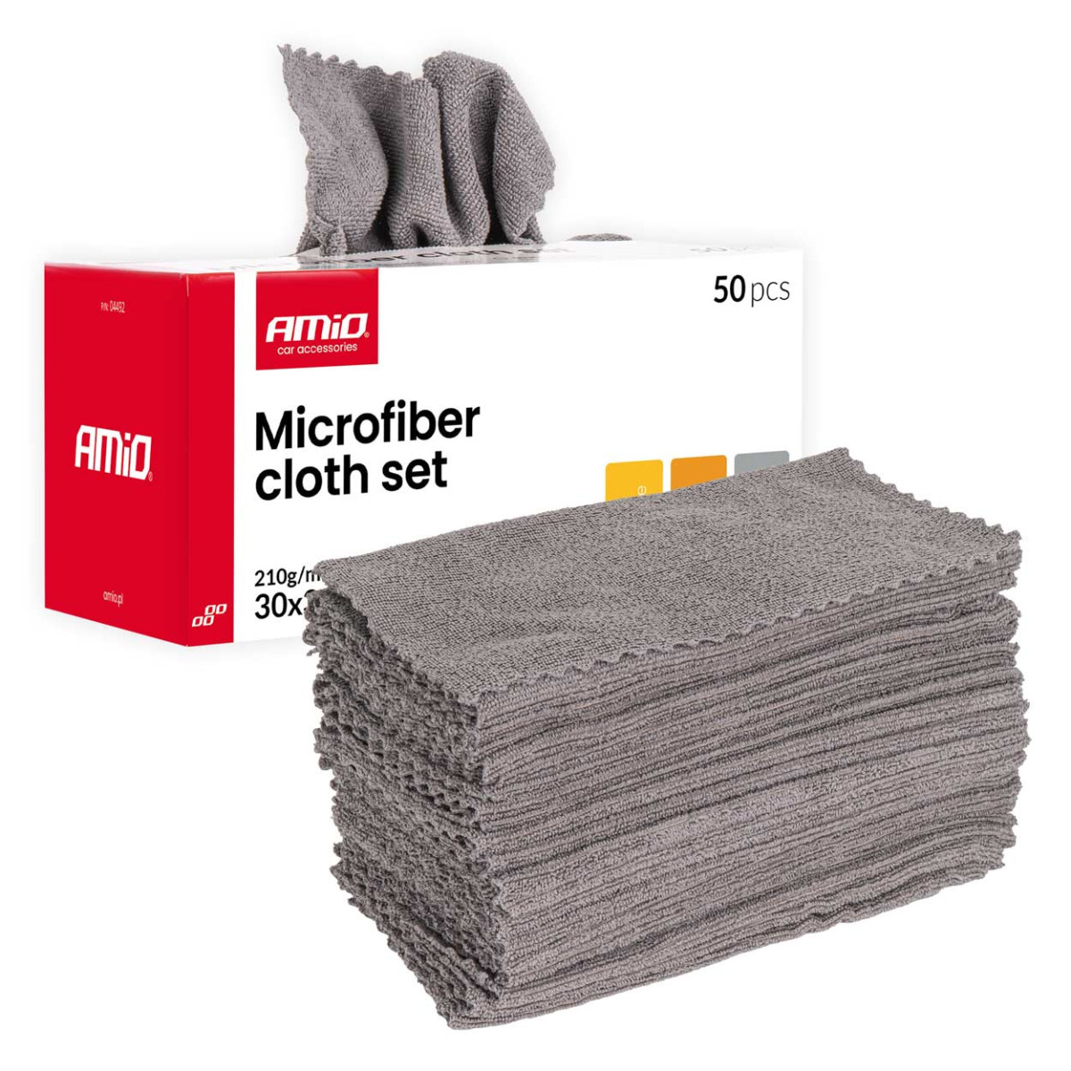 Microfiber cloth set 50 pcs., 210 GSM, 30×30 cm AMIO-04492