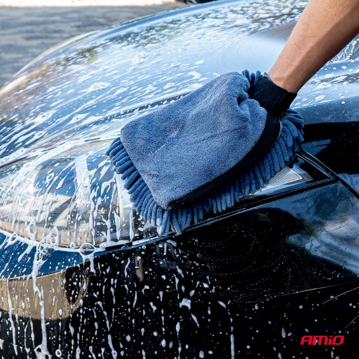 Microfiber car wash mitt and drying towel 94 / 800 GSM, 20×26 cm / 60×90 cm – AMIO-04489