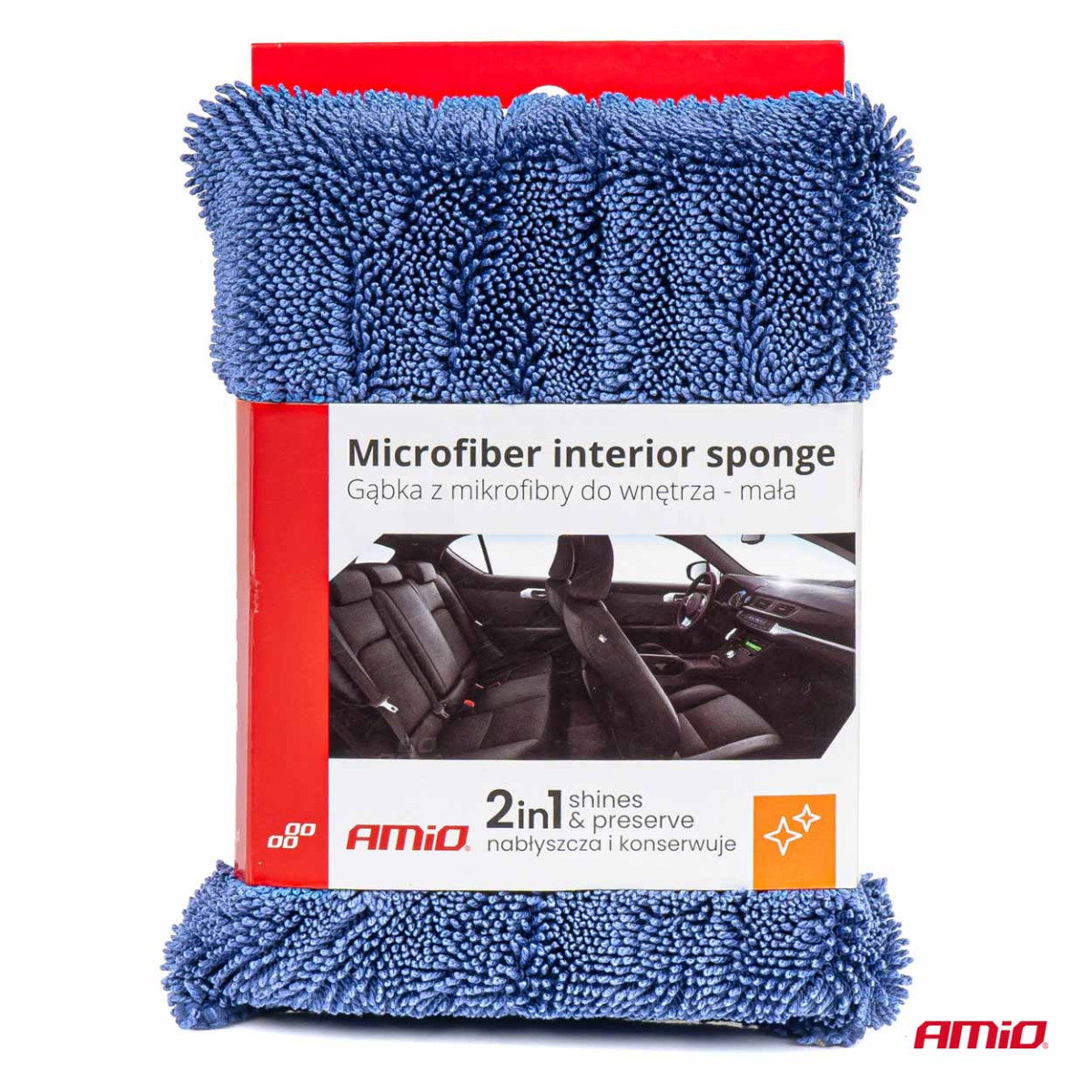 Microfiber sponge for car interior, 15x10x3 cm AMiO-03844