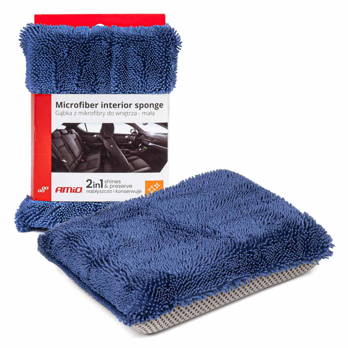 Microfiber sponge for car interior, 15x10x3 cm AMiO-03844