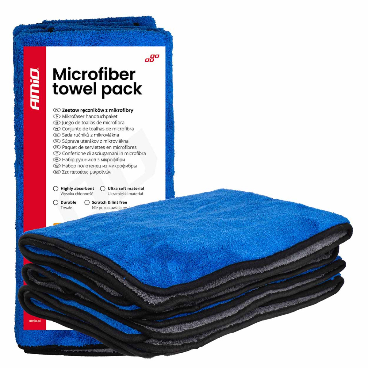 Microfiber towel set 3 pcs. 800 GSM, 60×90 cm, AMIO-04487