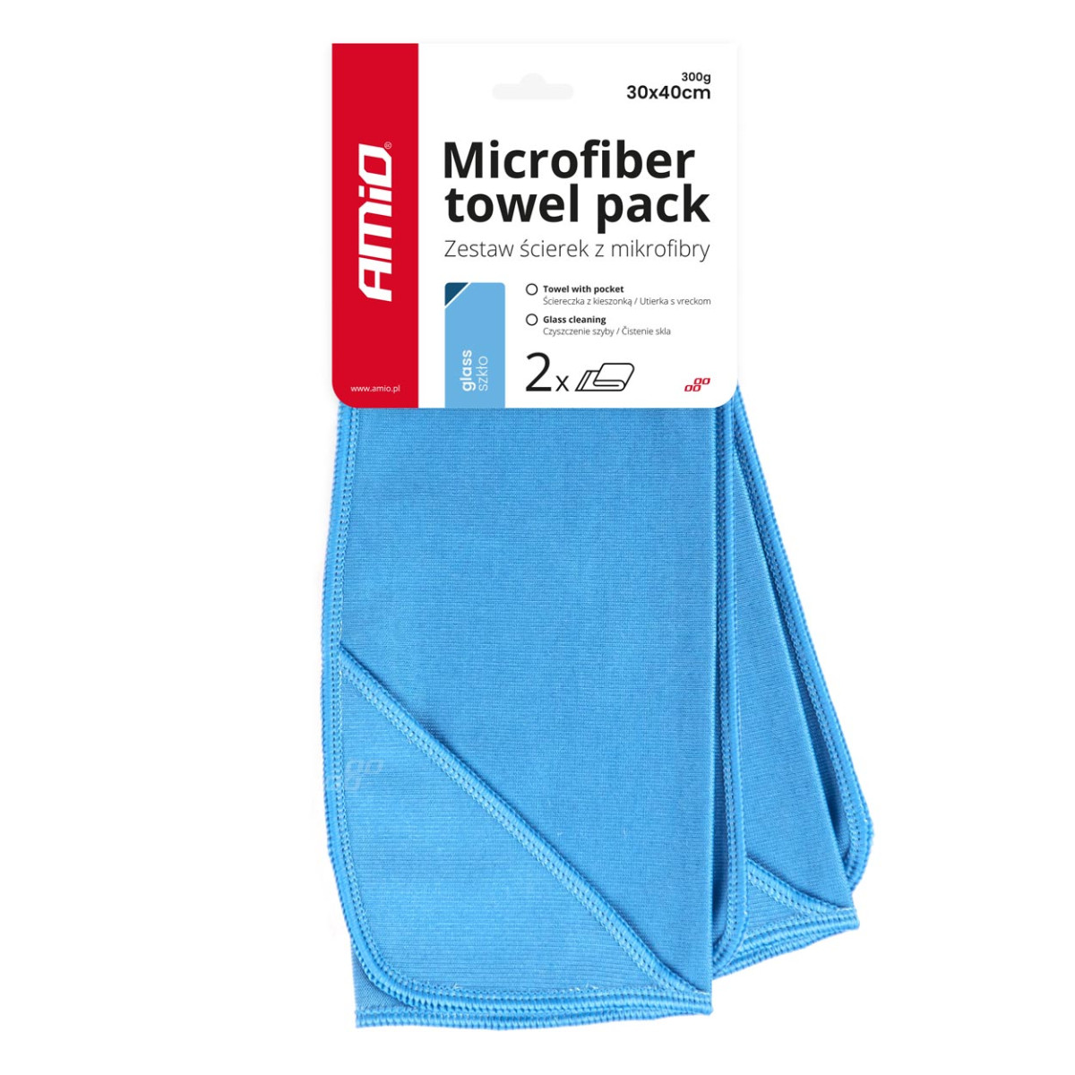 Microfiber glass cloth set 30x40 cm, 300 gsm, 2 pcs. AMIO-03732