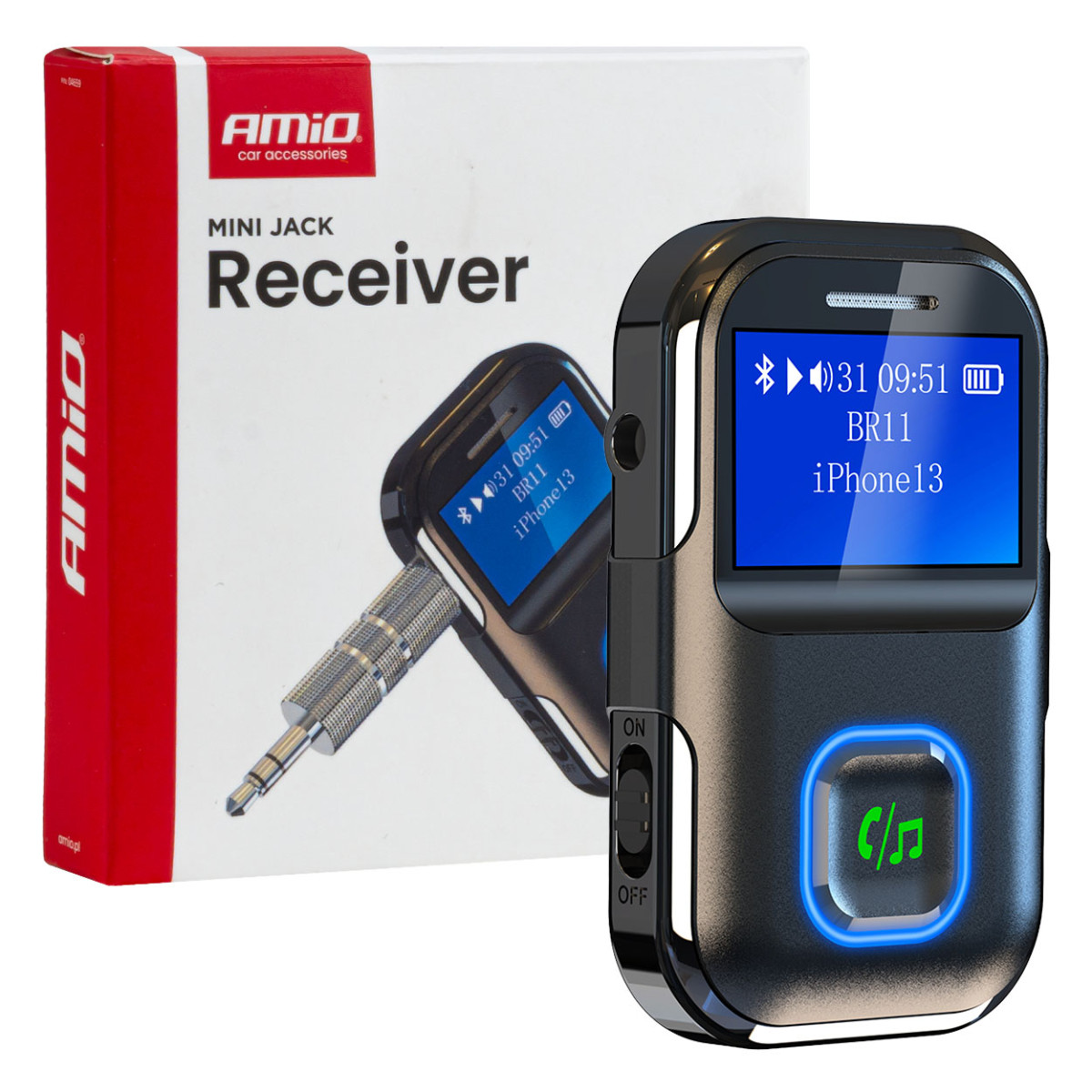 Mini jack Bluetooth receiver-transmitter with LCD AMIO-04659