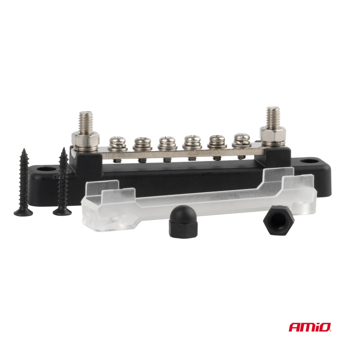 Negative pole power distribution block with 6 M6 screws, Bus Bar 12/24/48V 150A, AMIO-03809