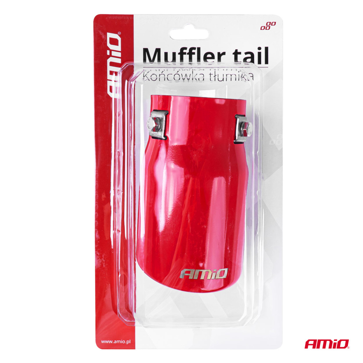 Muffler tip 43-62 mm, stainless steel, red AMiO-03168