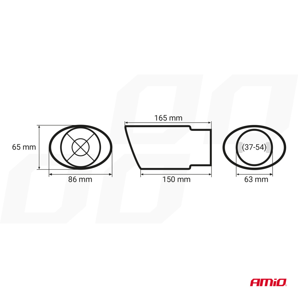 Muffler tip 37–54 mm, stainless steel, black, AMIO-02351