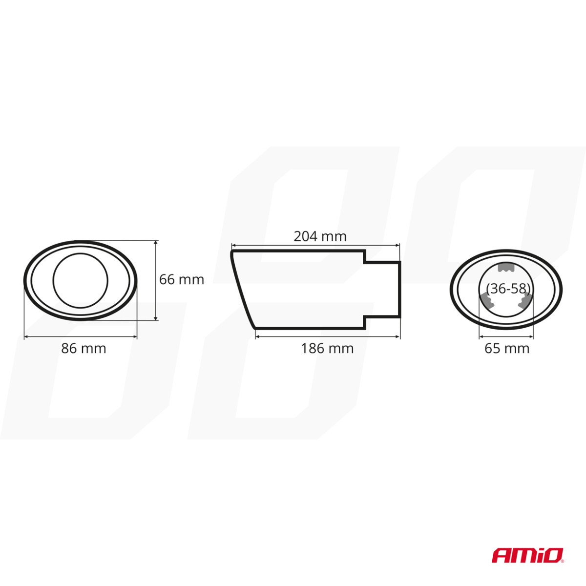 Muffler tip 40-58 mm, stainless steel, burnished metal effect, AMIO-02353
