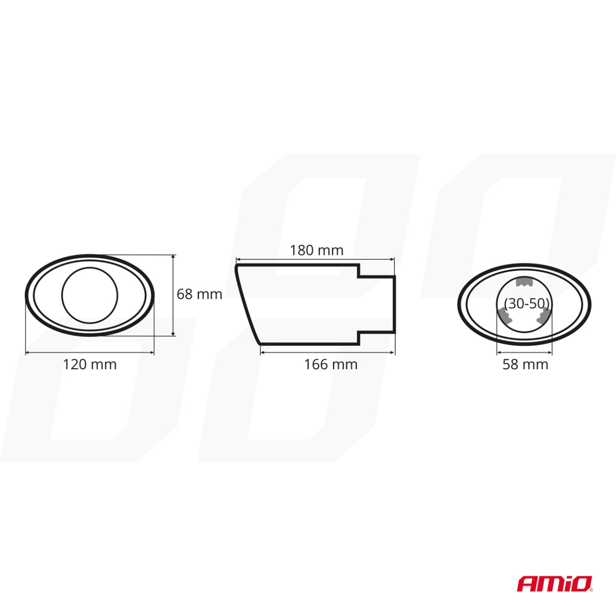 Muffler tip 30-50 mm, stainless steel, burnished metal effect, AMIO-02356